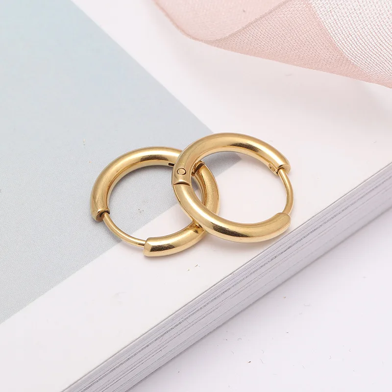 316L Stainless Steel Hoop Earrings Vacuum Plating No Fade Anti-allergy Line 2.5mm Inner Diameter 8/10/12/14/16/18/20mm