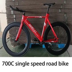 Single Speed Aluminum Alloy Fixed Gear Bike, 700C Road Bike, 70mm RIM, Bicycle Accessories