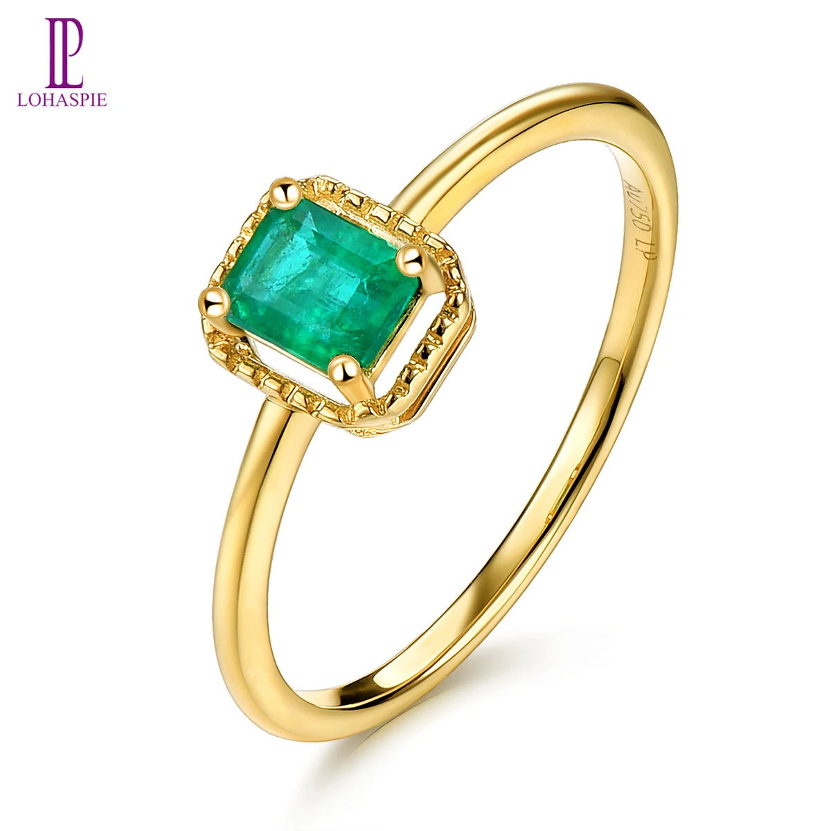 

LP 0.42 Carats Natural Emerald Ring Solid 18K Yellow Gold Rings Classic Style Fine Jewelry for Women 's Anniversary Gift