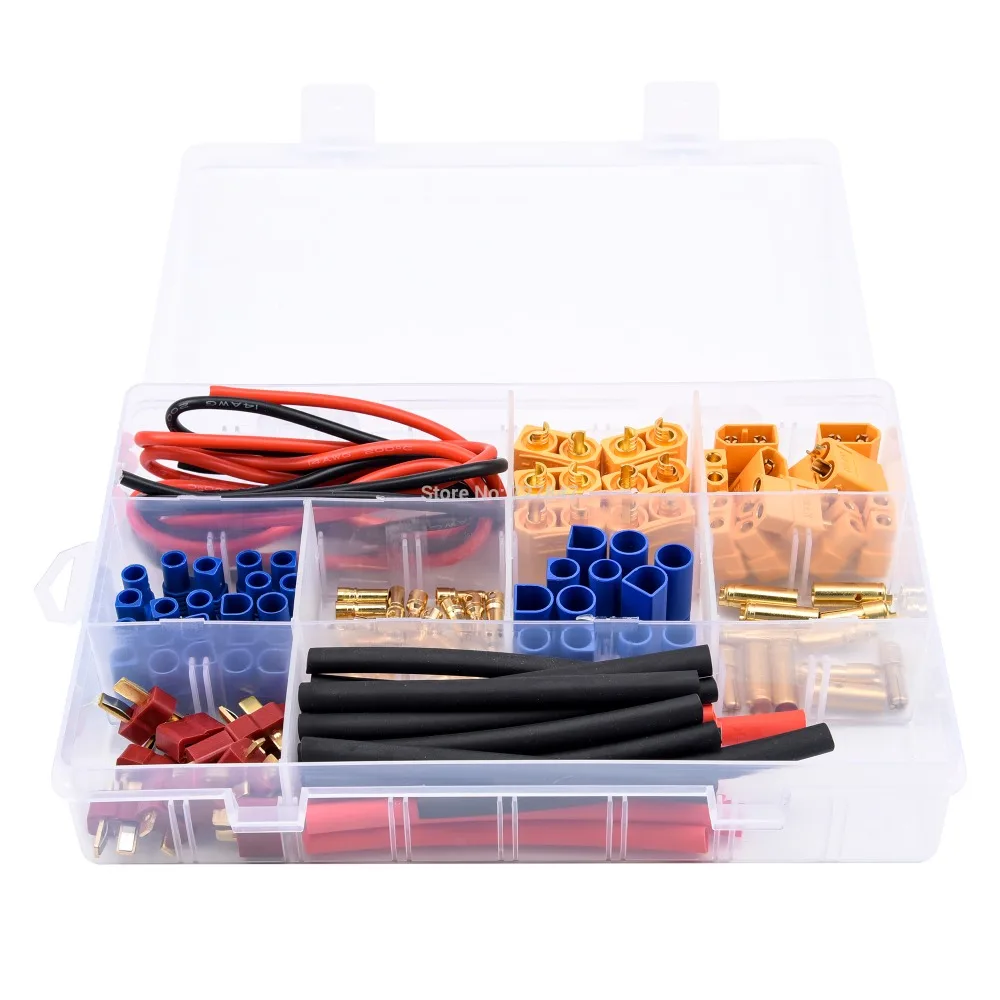 76 Stück T-Stecker / XT60 / XT90 / EC3 / EC5 Stecker und Buchse, Adapter-Anschlüsse, Silikondraht und Schrumpfschlauch-Set für RC-Car/Rahmen – Detail 6