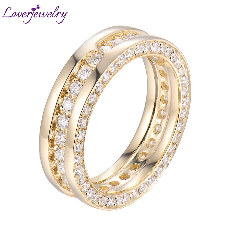 LOVERJEWELRY Au585 Diamonds Wedding Rings Real Yellow Gold 14K Diamond Brilliant Unisex Bands Ring Women & Man Jewelri