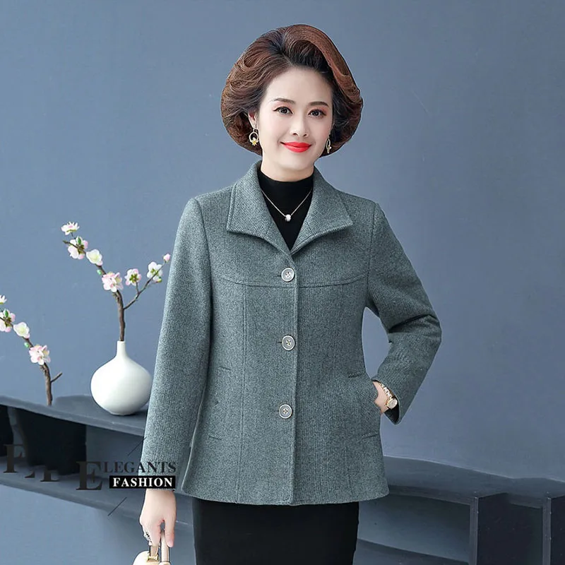 5XL Middle-Aged Elderly Mothers Spring Autumn Woolen Cloth Women Coat Winter New Ladies Lapel Single-Breasted Woolen Jacket