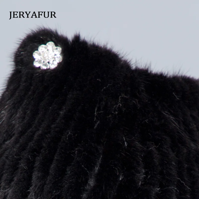 JERYAFUR Mink Fur HAT Women\'s Knitted Sweater Hat New Fashion European And American Cat Style Ski Caps