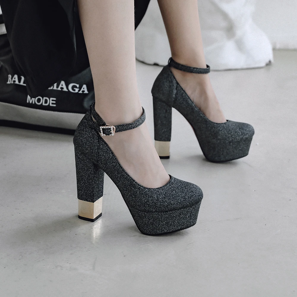 2023 New Style Women Pumps Thick Heel Platform Summer Bling platform Shoes Female Super High Heels Stripper Mujer Big Size 41 42