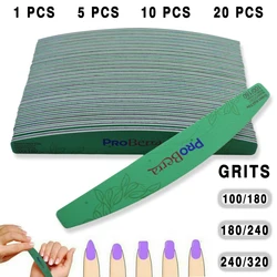 RolinStar Wholesale 20 piece GREEN Professional nail file Half Moon Sandpaper Nails Sanding paper For manicure Tools pedicure