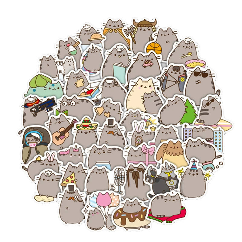 10/30/50PCS Cartoon Cute Fat Cat Graffiti Car Trunk Fashion Mobile Phone Skateboard Expression Sticker Toy Wholesale