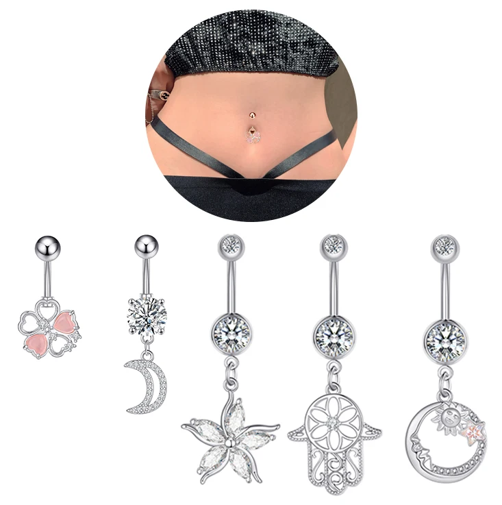 Gemengde Stijlen Bungelde Navel Navel Ringen Hart Ster Opaal Cz Buik Piercing Ombligo Oreja Chirurgisch Staal Lichaam Sieraden Vrouwen