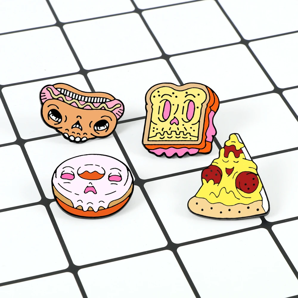 Sweetheart Enamel Pins Custom Donut Bread Pizza Hot Dog Hamburger Brooches Afternoon Tea Badges Kids Clothes Lapel Jewelry Gifts