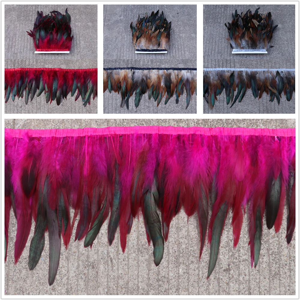 

Wholesale 10 yards Natural Rooster feather Fringe Trim Height 6-8 inch Chicken Hackle feathers DIY Crafts Clothing Accessories