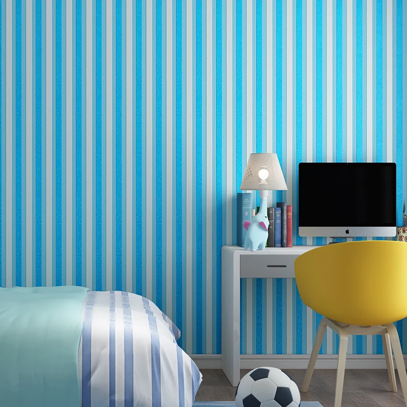 

Mediterranean Vertical Stripe Wall Papers Home Decor Waterproof Blue Stripped Wallpaper Roll for Children Bedroom Contact Paper