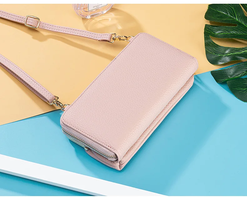 Women Mini Shoulder Bag Soft PU Leather Small Purse Long Money Wallet Mobile Phone Multifunction Credit Card Holder For Girls