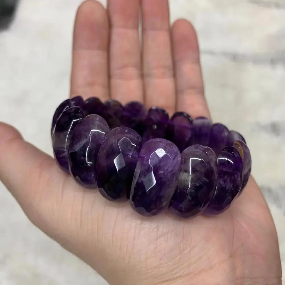 Natural Amethyst Stone Beads Bracelet Energy Stone Bangle Gemstone Jewelry For Woman Birthstone For Aquarius For Gift