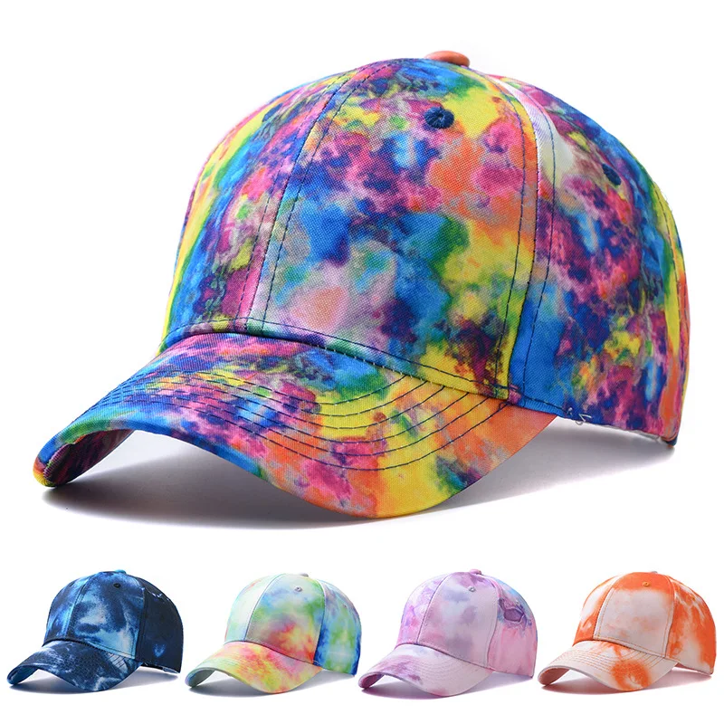 New Fashion Women Tie Dye Cap Multicolor Irregular Print Baseball Cap Female Outdoor Streetwear Summer Caps Hats