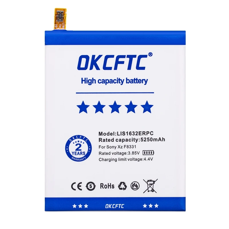 OKCFTC Original Replacement Battery For SONY Xperia XZ F8331 F8332 DUAL LIS1632ERPC Genuine Phone Battery 5250mAh