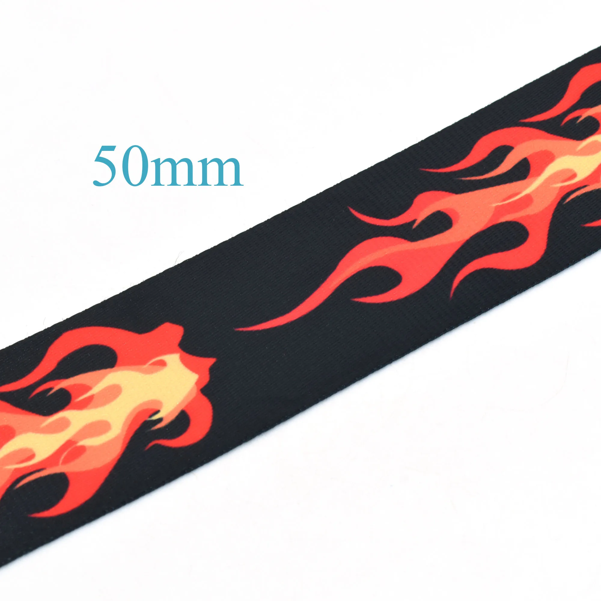 2'' Black Webbing with Fire Pattern Belt Bag Strap Dog Collar Webbing Purse Leash Camera Straps for Key Fob Craft Supplies