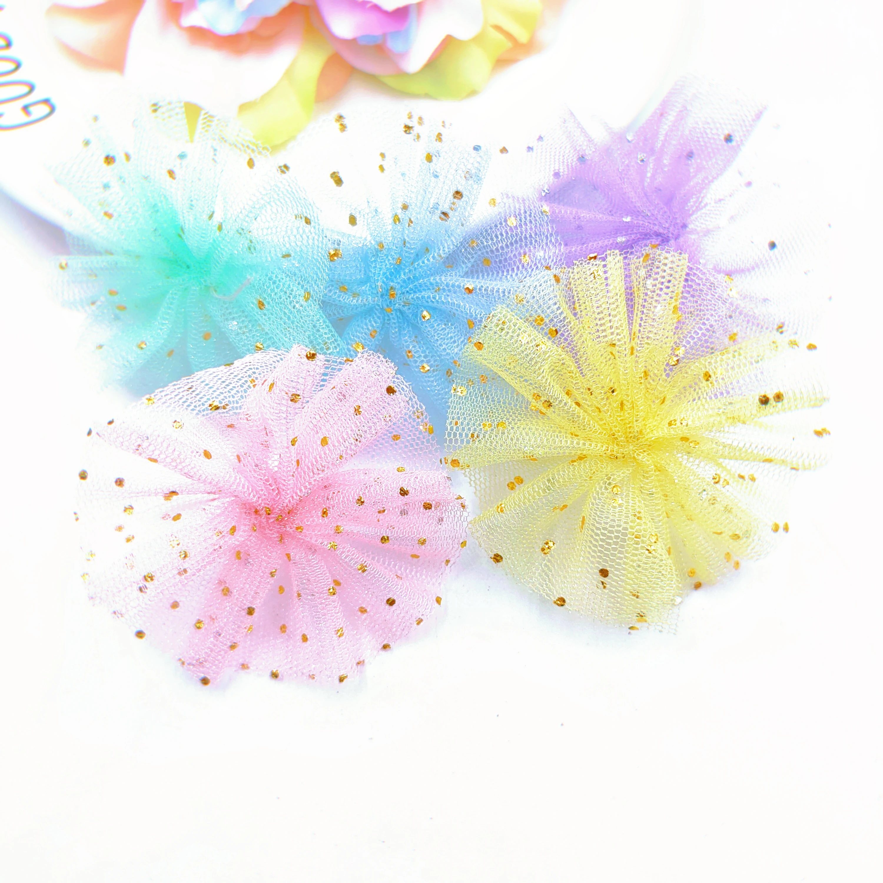 25Pcs 6CM Star Mesh Flower Applique For DIY Clothes Shoes Hat Headwear Clips Crafts Decor Patches