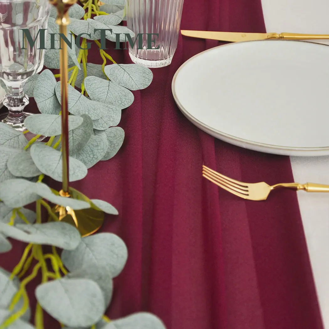 Burgundy Table Runner Sheer Chiffon Boho Wedding Party Banquet Bridal Shower Birthday Home Christmas Decoration