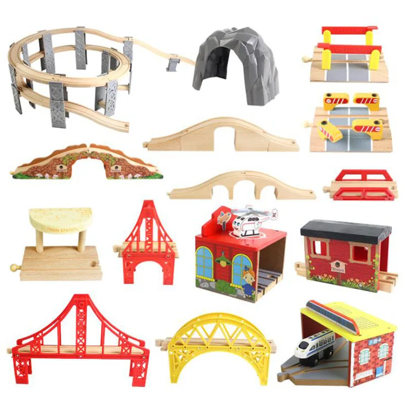 Wooden Railway Track Toy Universal Accessories Competible for Thomas All Brands Track Educational Rail Train Car Toys for Kids