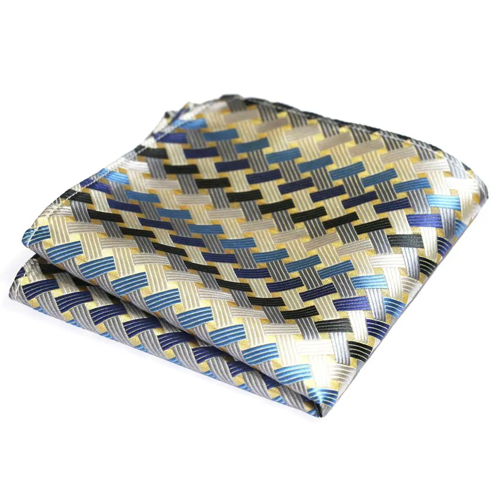 Geometric Houndstooth Purple Yellow Cream Multicolor Mens Handkerchieves Silk Jacquard Woven Wholesale Pocket Square Attractive