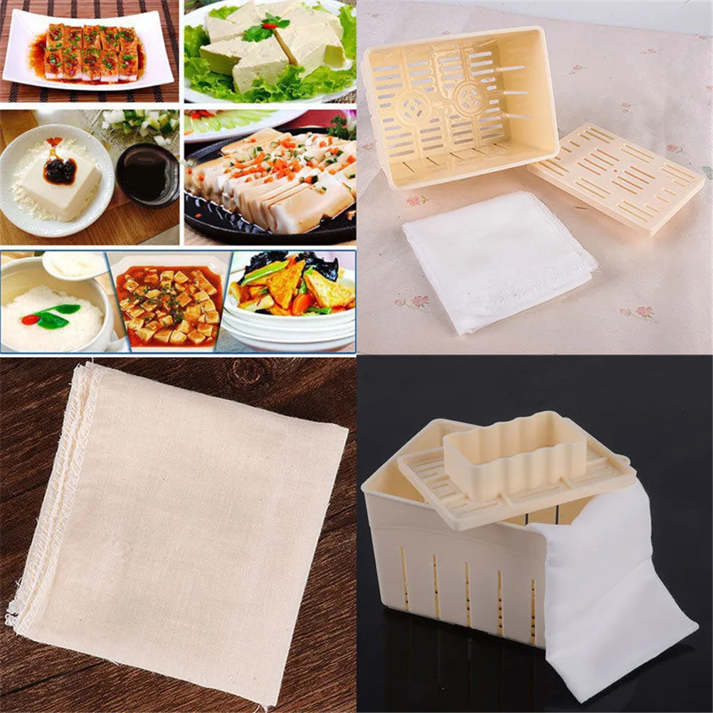 1pc DIY Plastic Homemade Tofu Maker Press Mold Kit Tofu Making Machine Set Soy Pressing Mould with Cheese Cloth Cuisine