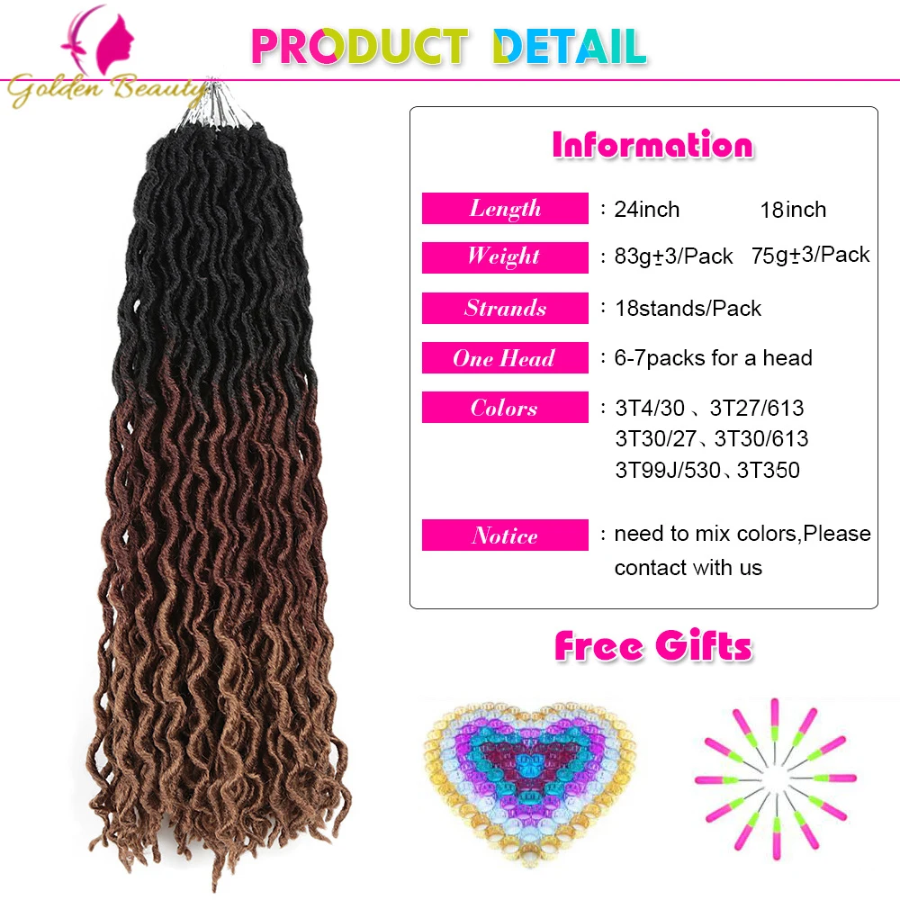 Goddess Faux Locs Handmade Crochet Hair Soft Gypsy Locs Wavy Synthetic Braids Dreadlocks Curly Wave Braiding Hair Extensions