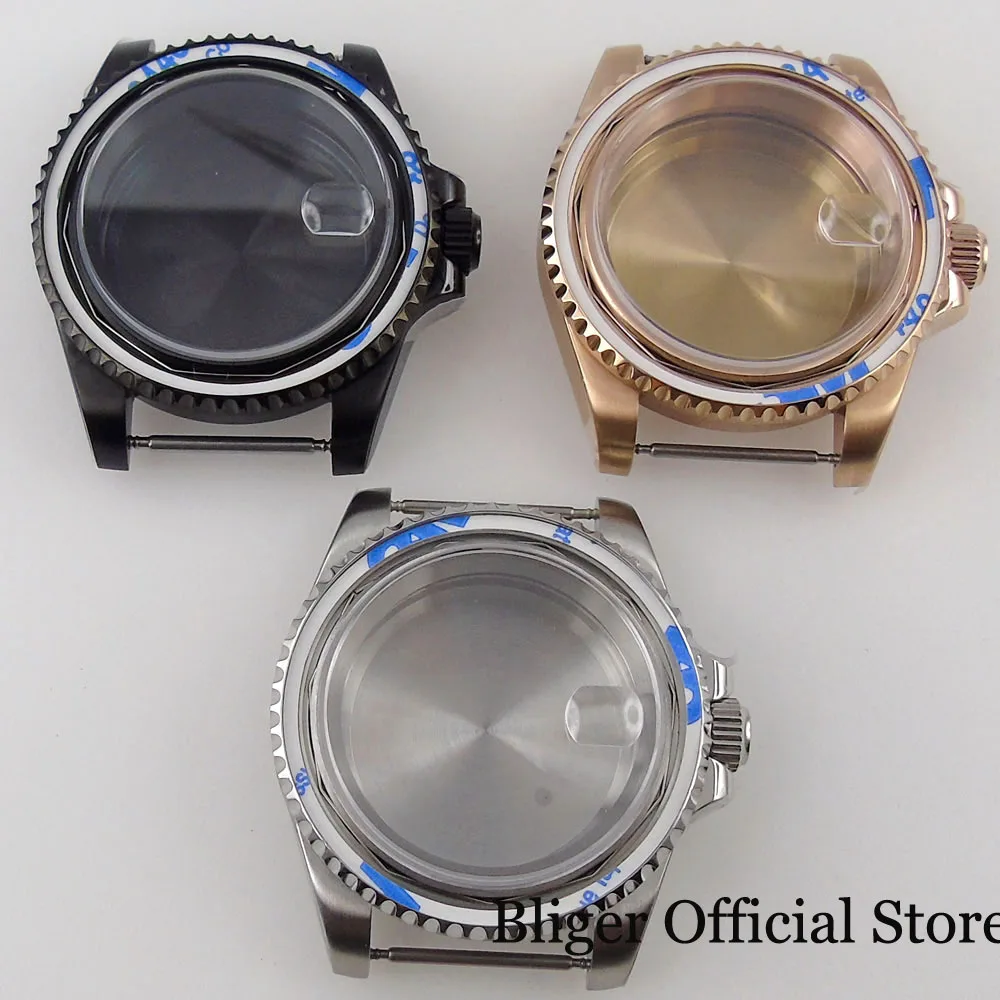 

BLIGER New 100M Waterproof 40mm Watch Case 120 Clicks Sapphire Crystal fit NH35A eta2824 PT NH36A Screwdown Crown No Insert