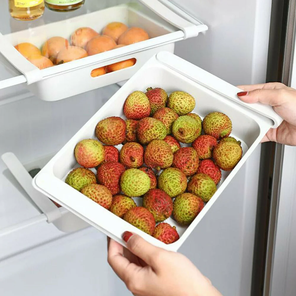 Supporto per scatola di immagazzinaggio del frigorifero estraibile scaffale per cassetti per Organizer per alimenti scaffale per la conservazione corretto accessori per la cucina del negozio di verdure per uova