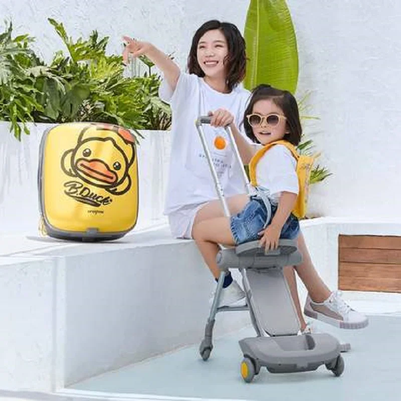 Can Riding Children's Baby Artifact Coldable Trolley Case Multifunction Rolling Luggage Spinner Brand Travel Suitcase