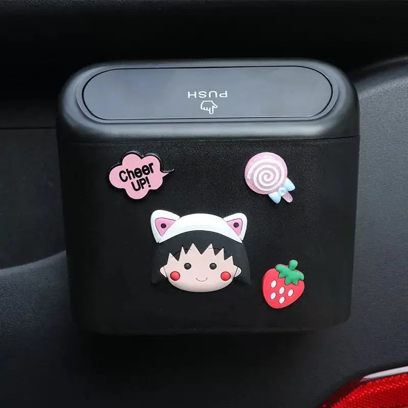 Cubo de basura creativo para coche, Cubo de almacenamiento multifuncional con dibujos animados bonitos, para varios artículos