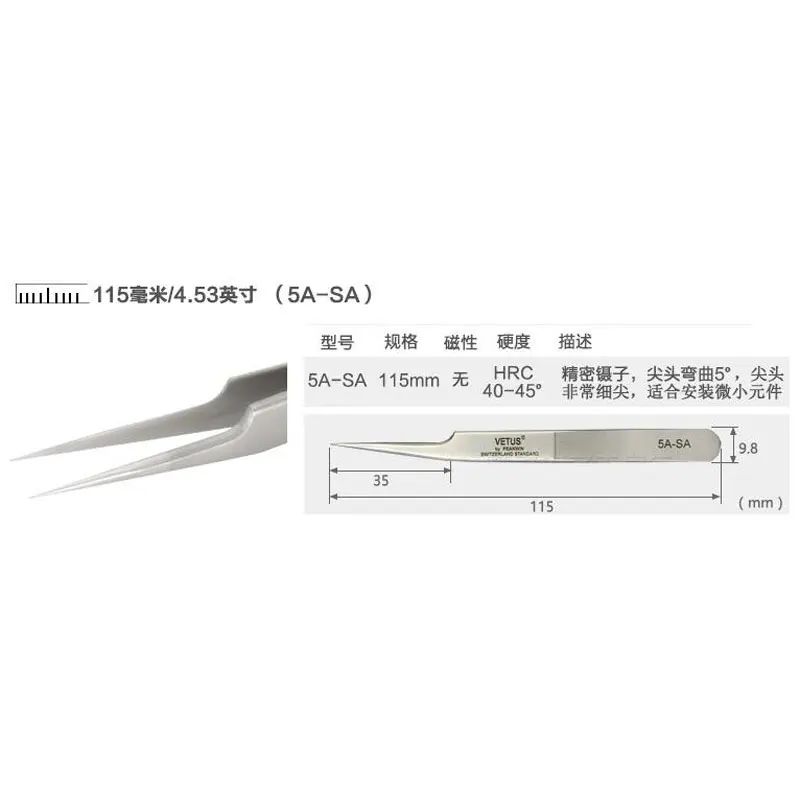 VETUS 6A-SA Wimpernpinzette, Edelstahl, antistatisch, 3D/6D-Volumen, Wimpernverlängerung, beste Qualität, Fächerpinzette
