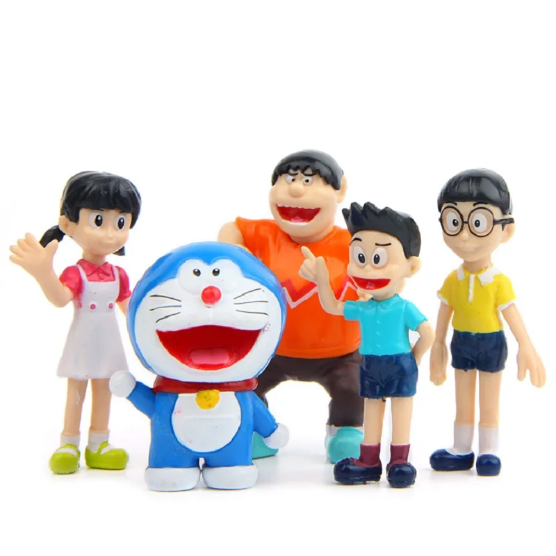 5pcs/Lot Creative Micro Garden Landscape Decoration Props Doraemon Family Portrait PVC Action Figures Toy Kid Christmas Gifts