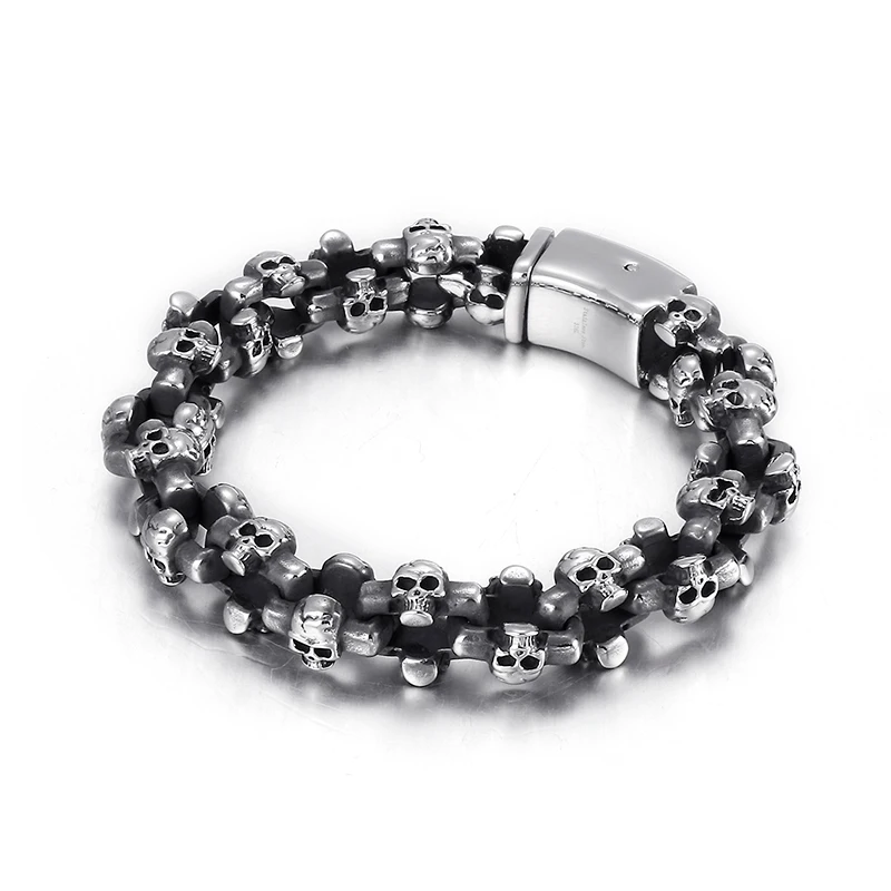 Gothic Biker Skull Skeleton Chain Bracelet Stainless Steel Bangle XMAS  13mm 22cm  Halloween Gifts