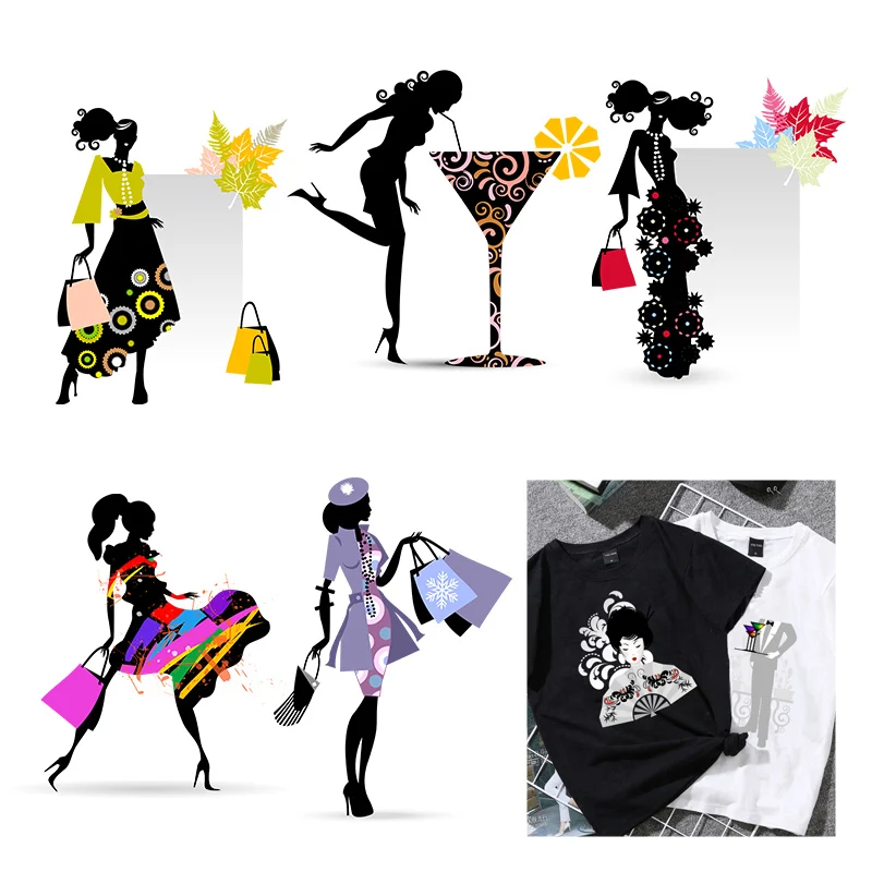 Fashion Dress Girl Iron On Heat Transfer VOGUE Lady Thermal Hot Vinyl Stickers T-shirt Clothes DIY Patches For Clothing Sticker