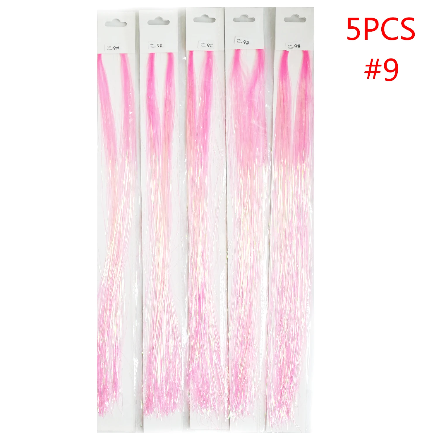 5PCS Same Color Silk Hair Tinsel Strands Heat Resistant 36Inch Sparkling Shiny Glitter Hair Extensions Streak String Hairpieces