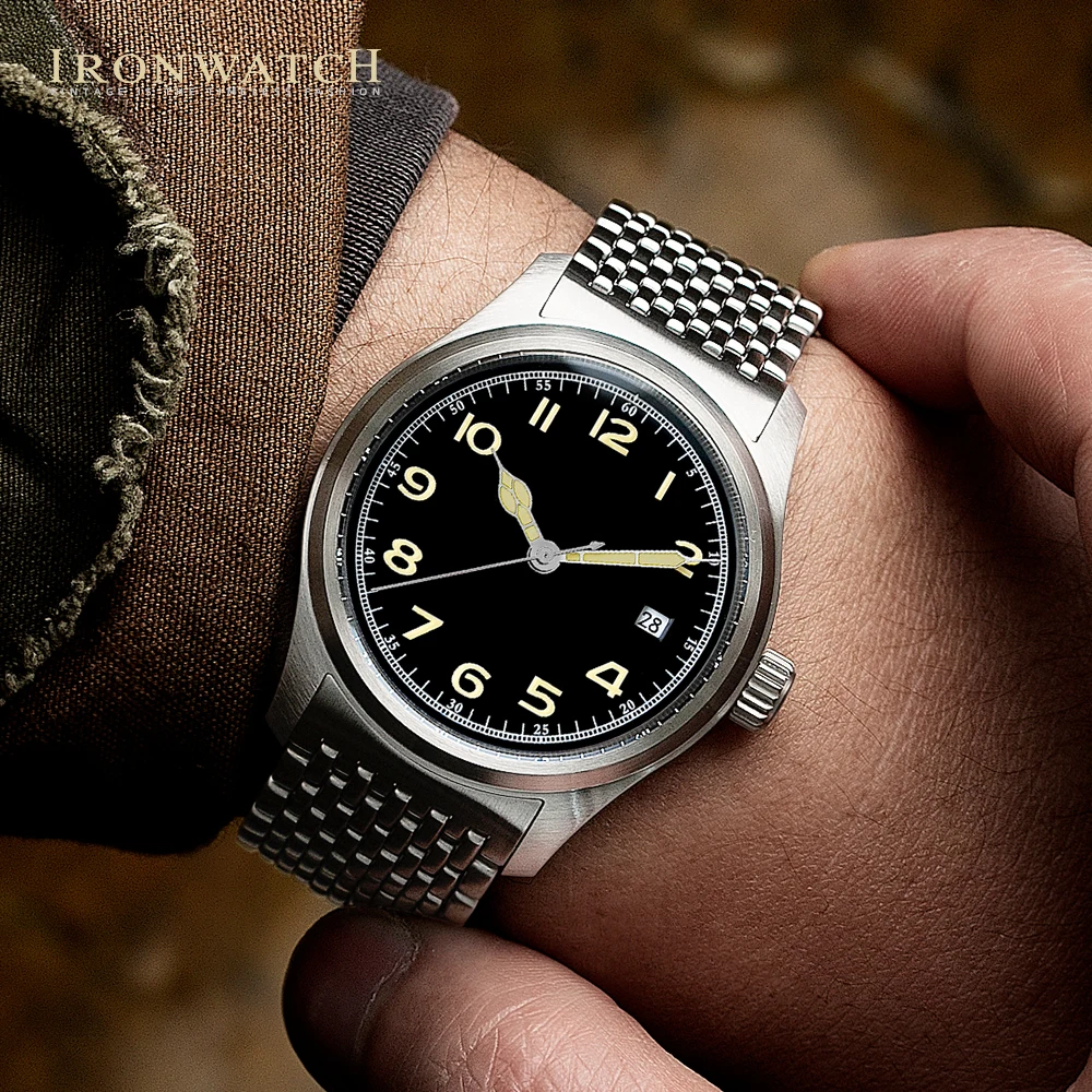 Ironwatch Pilot Watch 38mm Military Minimalist Style Custom Dial Calendar Luminous Waterproof Men's Automatic Mechanical Watch