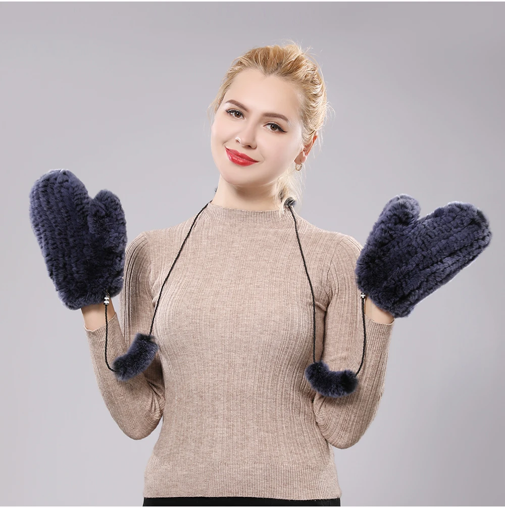 Women's Winter Warm Real Rex Rabbit Fur Gloves Good Elastic Ladies Fur Mittens Girls Outdoor Warm Natural Rex Rabbit Fur Mittens