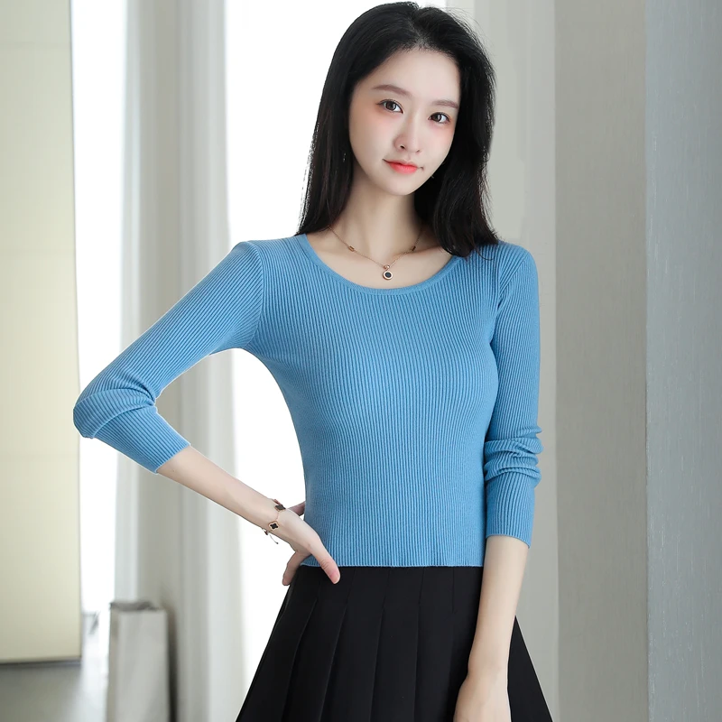 

Women's Trendy Knitted Pullover Sweaters Solid O-Neck Long Sleeves Women Short Slim Knitting Pullover Autumn 2021