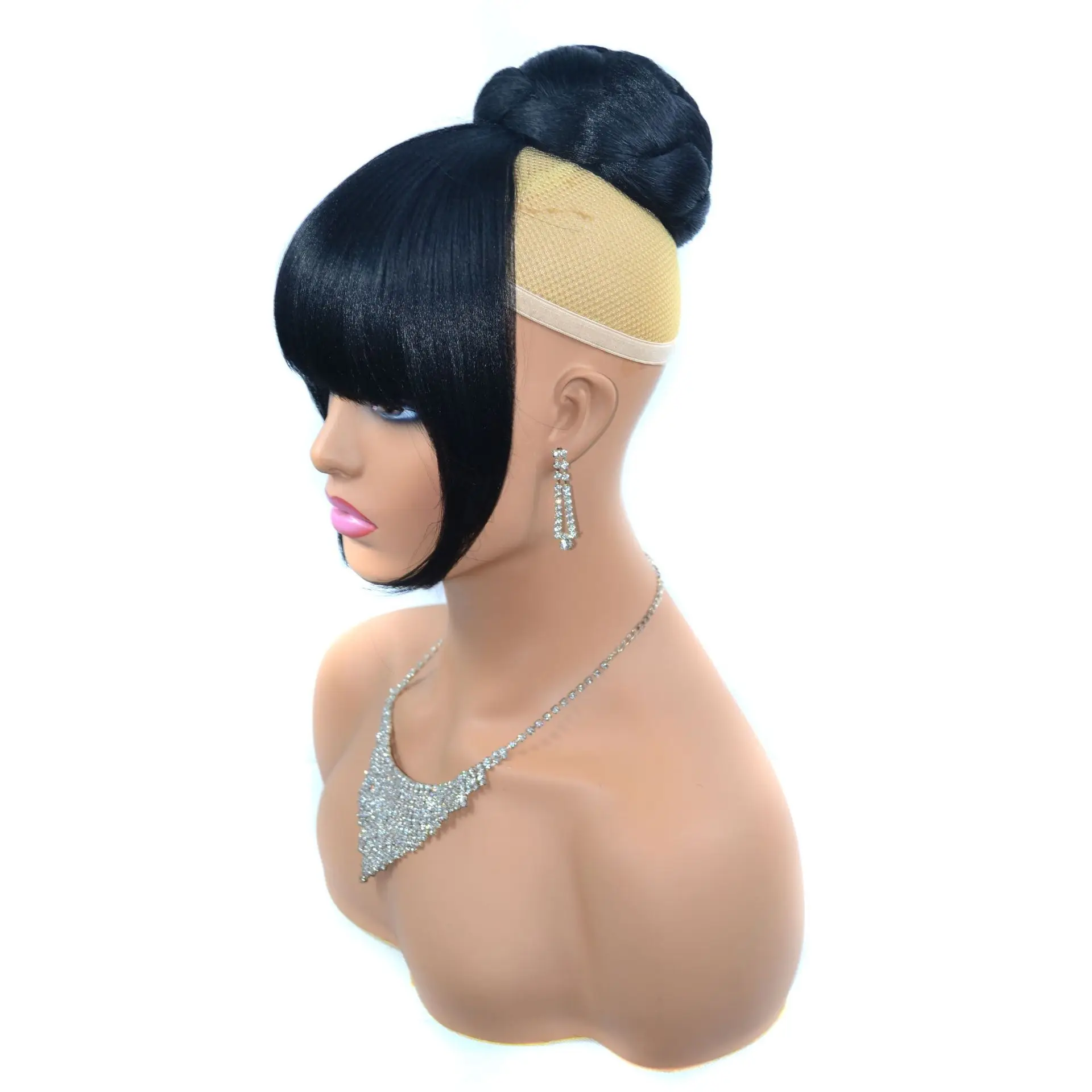 Jeedou-moño esférico sintético Updos con Clip para flequillo, almohadilla para moño, banda de goma para Donut, postizos de Color negro