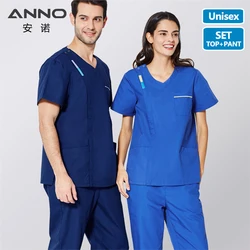 ANNO-Conjunto de ropa de enfermería para hombre y mujer, uniforme de enfermera con Color de contraste, Color azul, para clínica