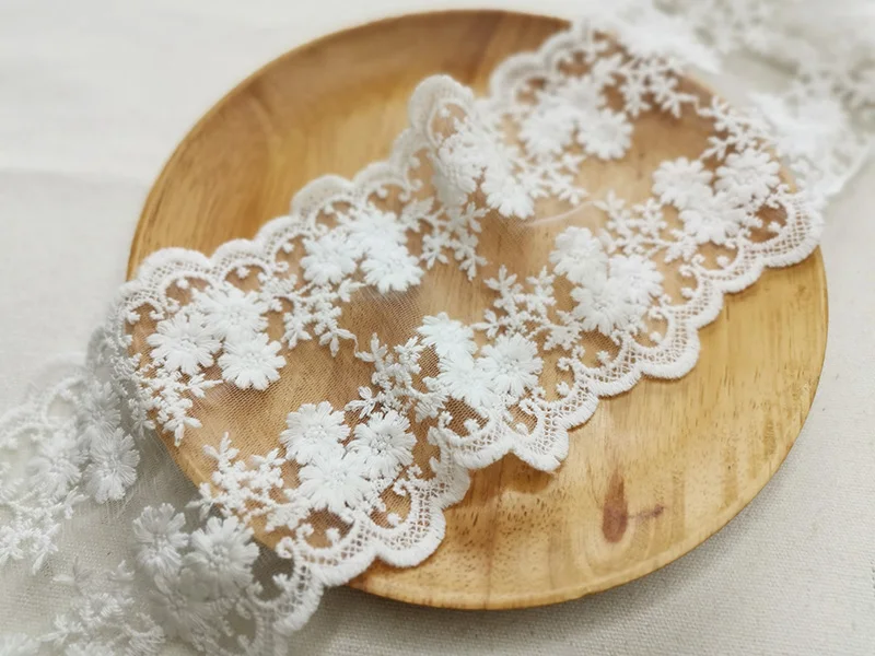 10CM Wide White Mesh Embroidered Flowers Guipure Lace Fabric Ribbon Collar Neckline Trim Curtains Dresses DIY Sewing Supplies