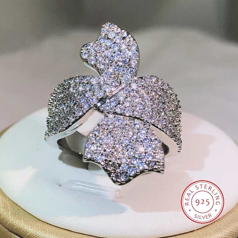 925 Sterling Silver New Double Bow Winding Zircon Ring Biżuteria modowa Prezent na przyjęcie weselne Zaręczyny