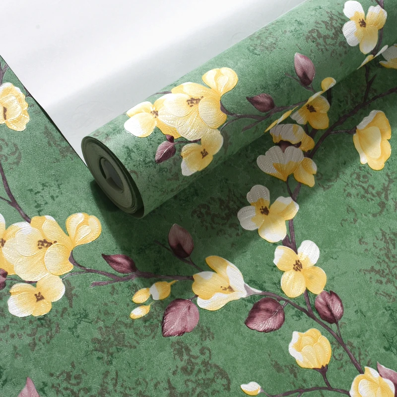 Flower Rustic Vine American Green Solid Color Countryside Wall Papers Home Decor Bedroom Living Room Papel Mural Carta Da Parati