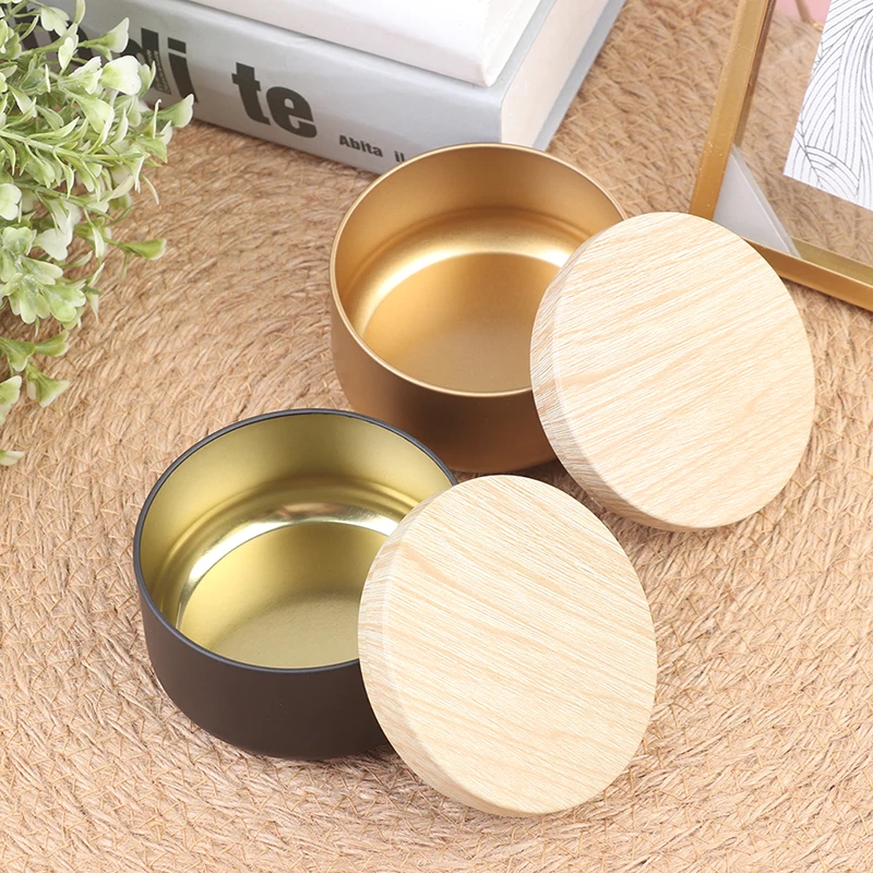 New Candle Jars Candle Box Tinplate Can Wood Grain Lids Cosmetic Pot Containers