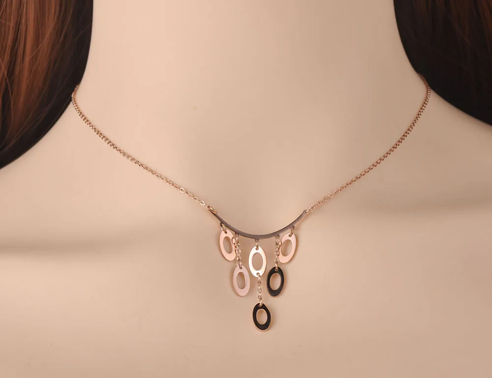 Lokaer Bohemia Titanium Stainless Steel 6Pcs Oval Geometry Pendant Necklace Jewelry Trendy Charm Necklace For Women Girls N19115