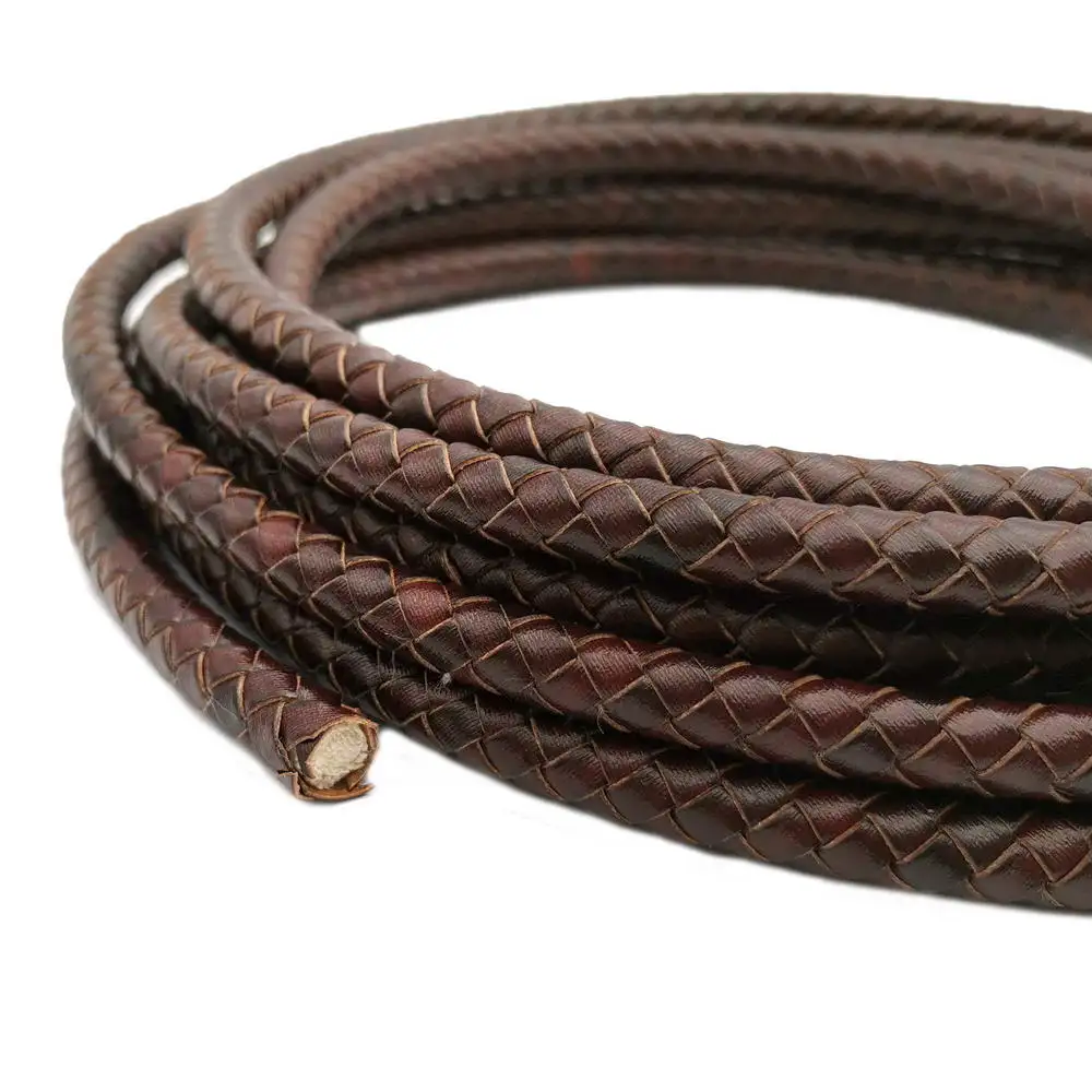 

Aaazee 8mm Round Distressed Braided Leather Cords Bolo Strap 1 Yard