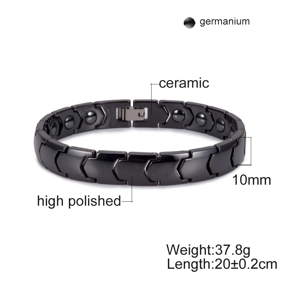 Vinterly Black Ceramic Bracelet Hand Chain Men Bracelet Healing Energy Magnetic Hematite Ceramic Bracelets Bangles for Men Women