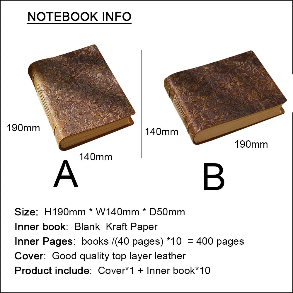 Caderno De Couro Com Padrões De Escultura, Diário Artesanal, Jornal Kraft Em Branco, Sketchbook Retro, Presente De Volta Para A Escola, 400 Páginas