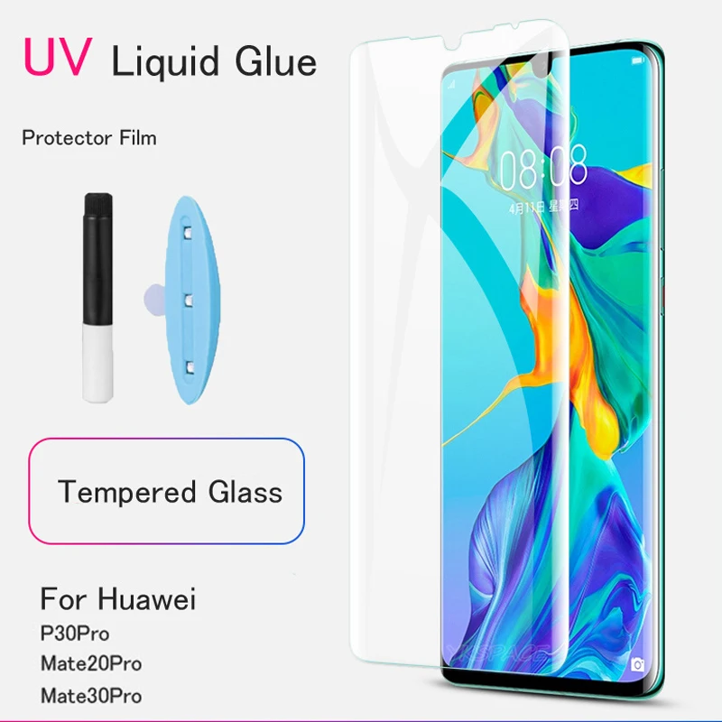 UV Liquid Full Glue Screen Protector For Huawei P30 P40 P50 P60 Art Mate 20 30 40 50 Pro Plus 6D Curved Clear 9H Tempered Glass