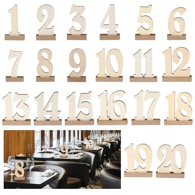 1-20 Wedding Table Number Holders Wooden Base Place Card Holder  Stand Birthday Party Decoration Restaurants Hotels Receptions