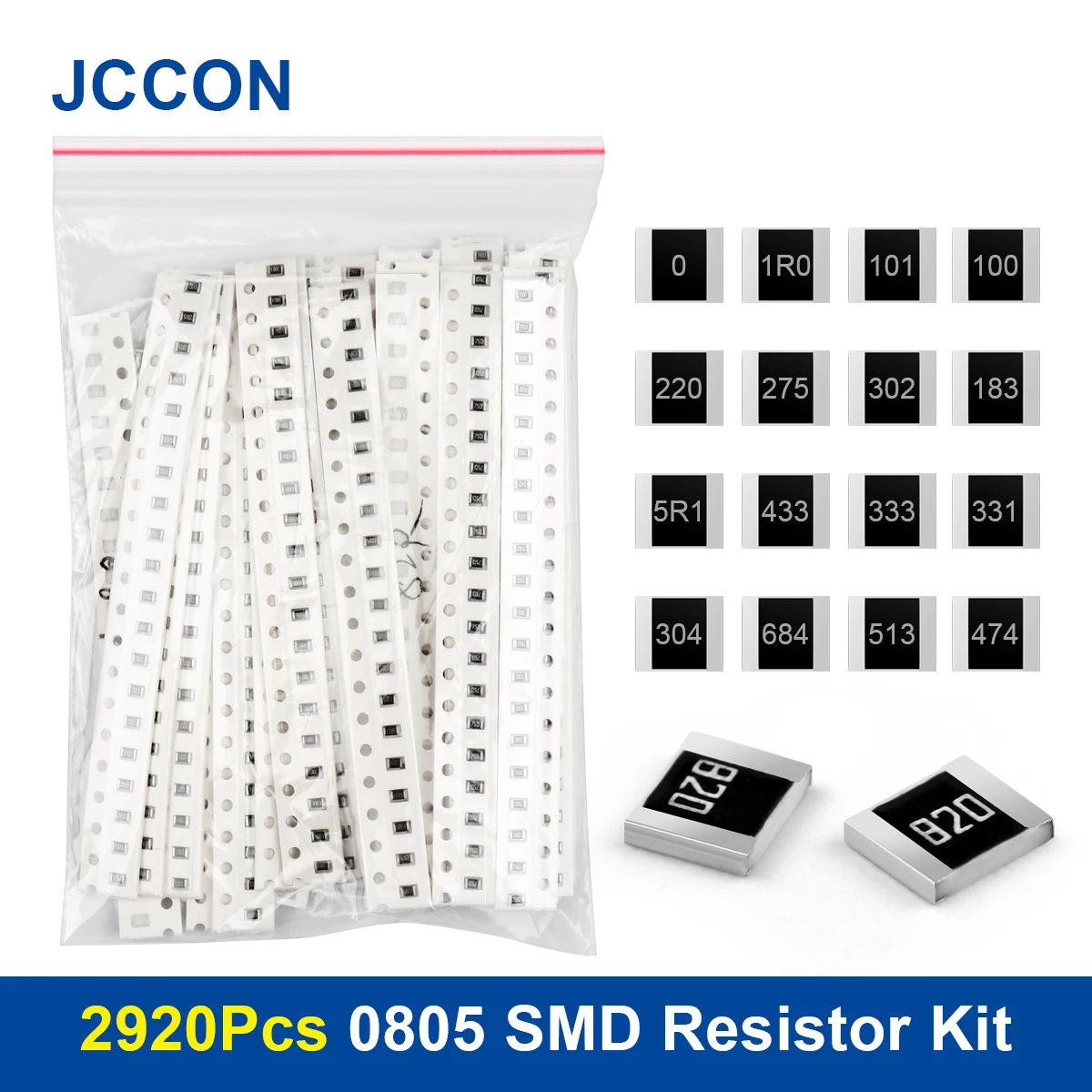 

2920Pcs 0805 SMD Resistor Assorted Kit 0 R 1R~1M ohm 146Values x 20Pcs=2920Pcs Sample Kit Chip Fixed Resistor DIY